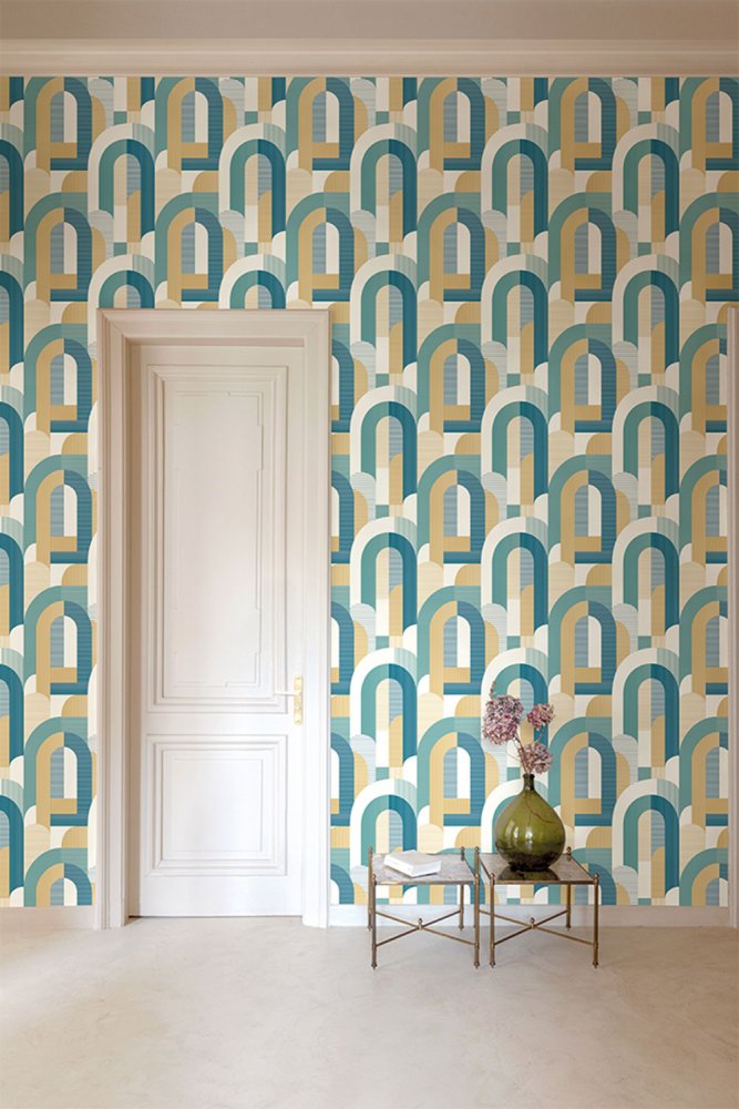 Tyrkysová vliesová tapeta, styl Art Deco MN3612, Maison, Grandeco
