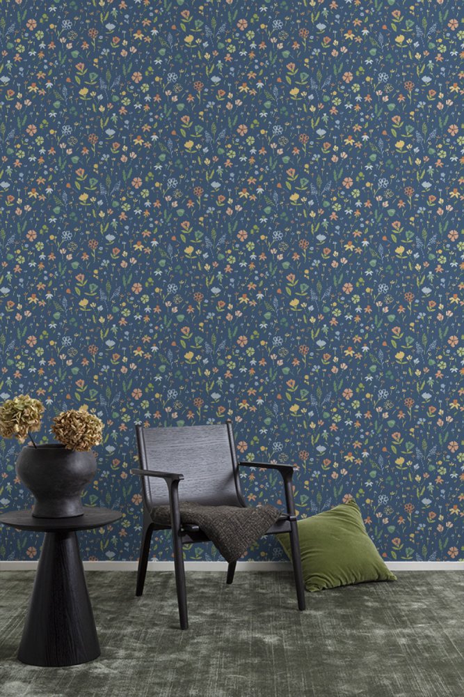 Modrá vliesová tapeta na zeď květiny MN3507, Maison, Grandeco