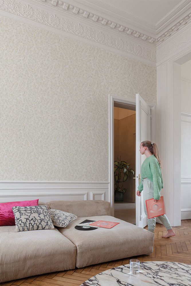 Šedo-béžová vliesová tapeta s větvičkami, listy MN3402, Maison, Grandeco