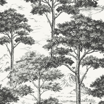 Černo-bílá vliesová tapeta na zeď, les, stromy MN3013, Maison, Grandeco