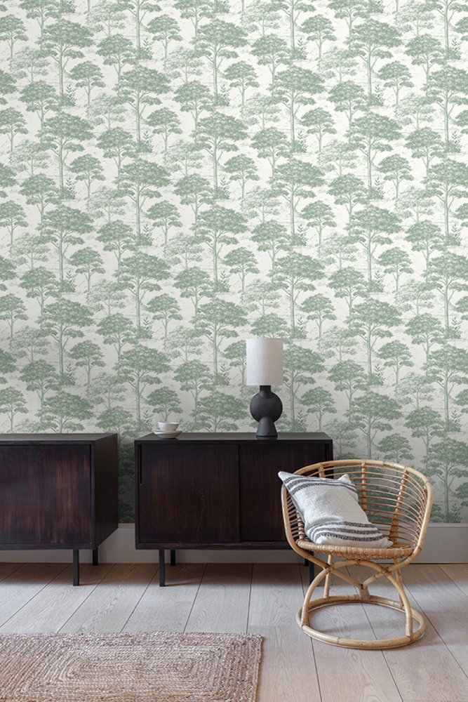Zelená vliesová tapeta na zeď, les, stromy MN3009, Maison, Grandeco