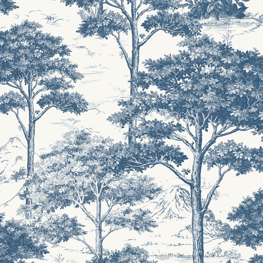 Modrá vliesová tapeta na zeď, les, stromy MN3007, Maison, Grandeco