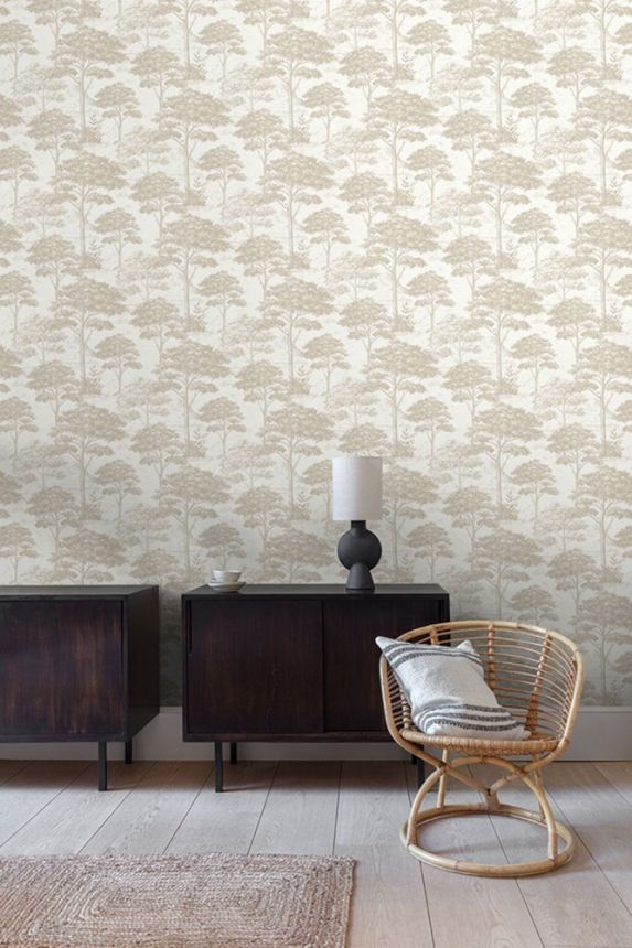 Béžová vliesová tapeta na zeď, les, stromy MN3003, Maison, Grandeco