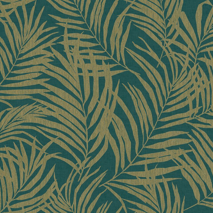 Zeleno-zlatá vliesová tapeta s listy palmy MN2014, Maison, Grandeco