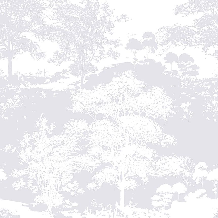 Bílo-stříbrná vliesová tapeta na zeď - stromy, les 105231, Reclaim, Graham&Brown