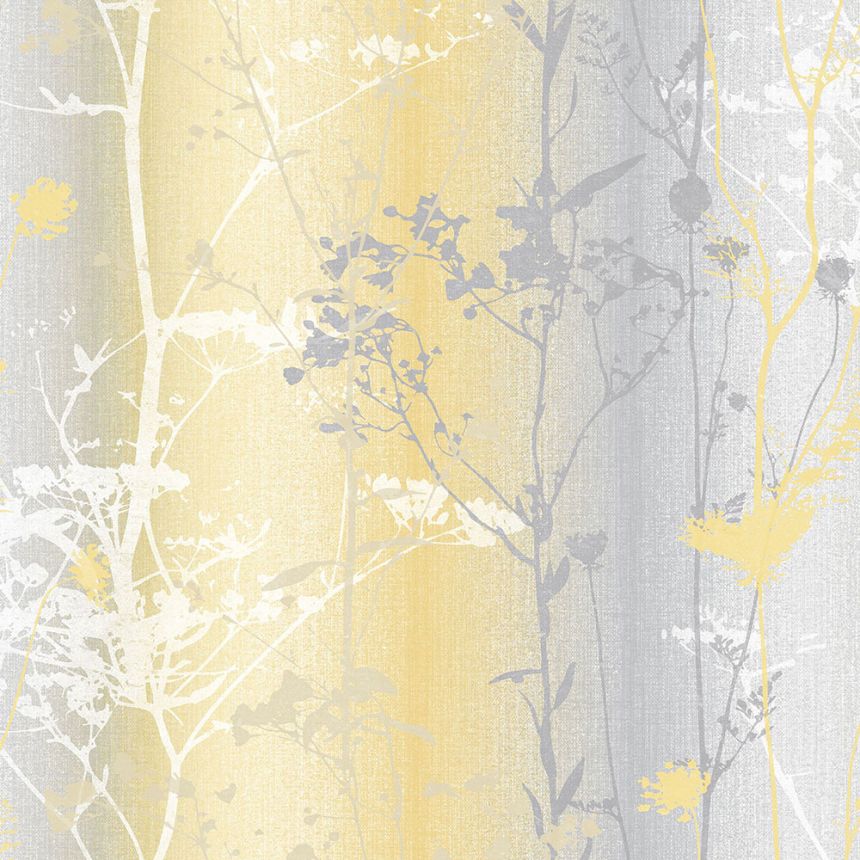 Žluto-šedá vliesová tapeta na zeď, luční květiny 104072, Reclaim, Graham&Brown