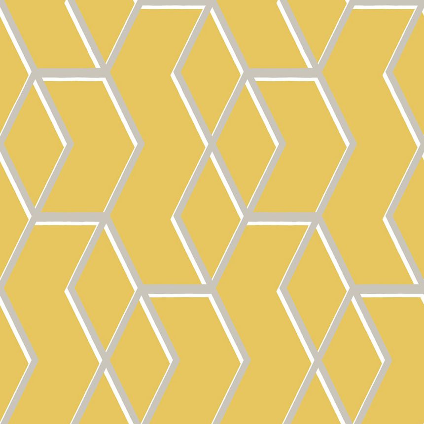 Žlutá vliesová tapeta s metalickým geometrickým vzorem 104731, Formation, Graham & Brown