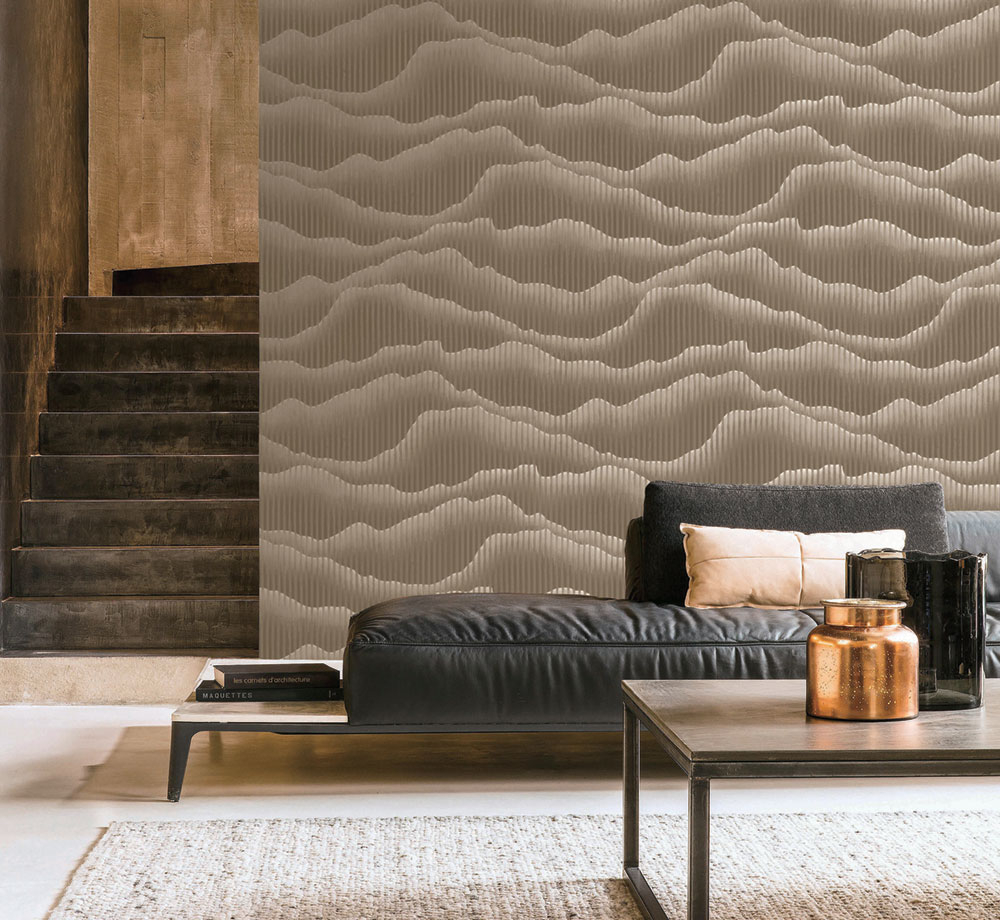 Luxusní béžovo-zlatá vliesová tapeta - proužky, vlnky WL220684, Wll-for 2, Vavex 